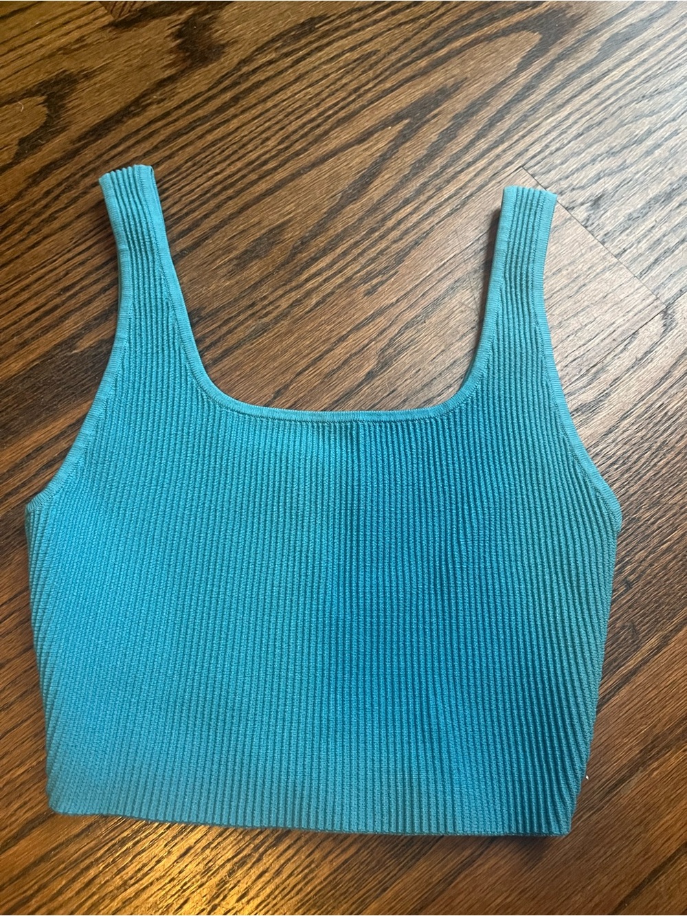 Aritzia Ribbed Sculpt Square-Neck Crop Tank Top - blue
